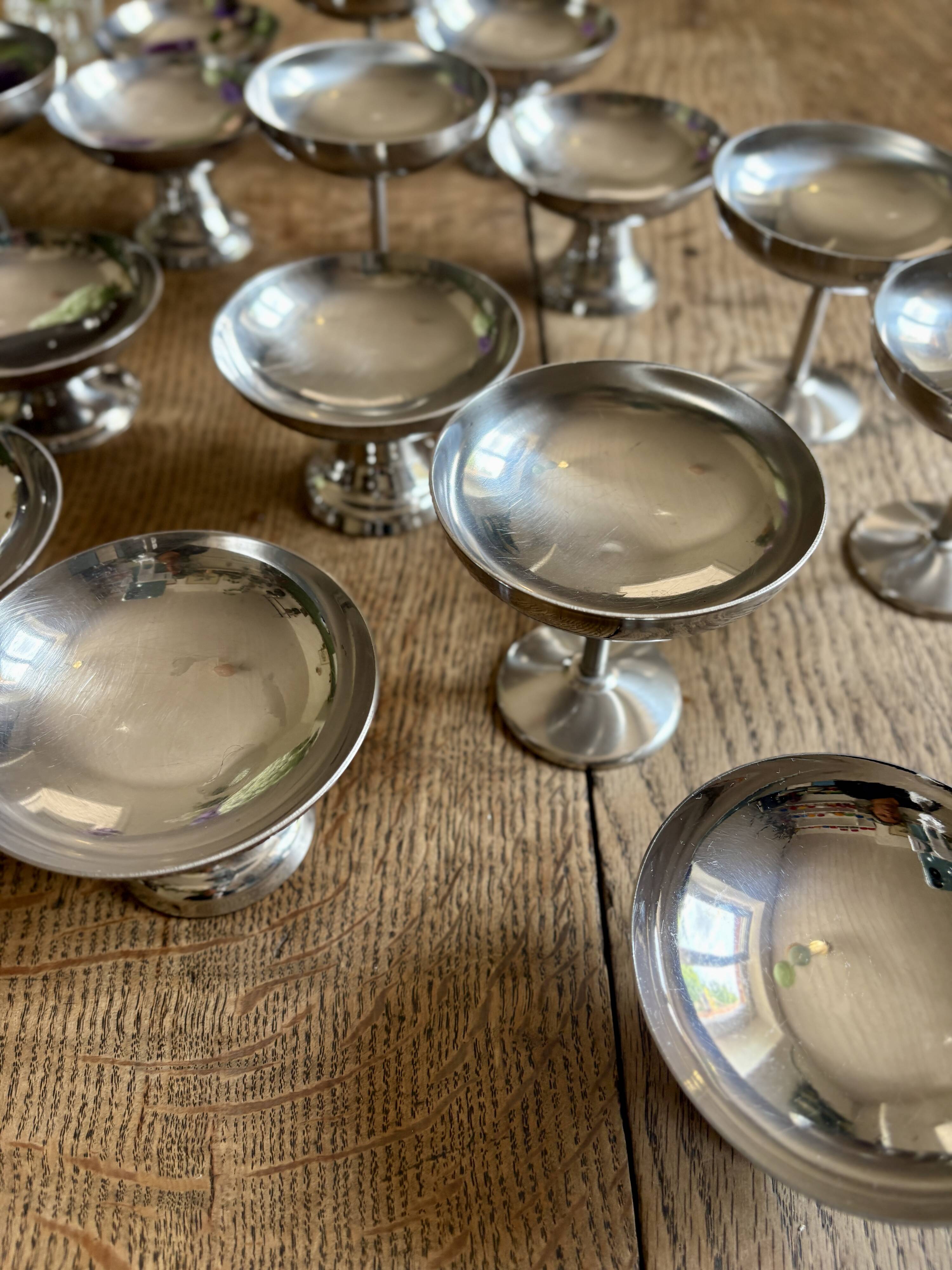 Set of 16 vintage stainless steel dessert cups