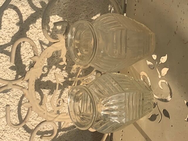 Two hyacinth vases in molded glass with vintage geometric patterns