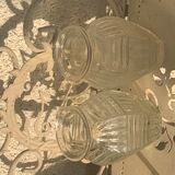 Two hyacinth vases in molded glass with vintage geometric patterns