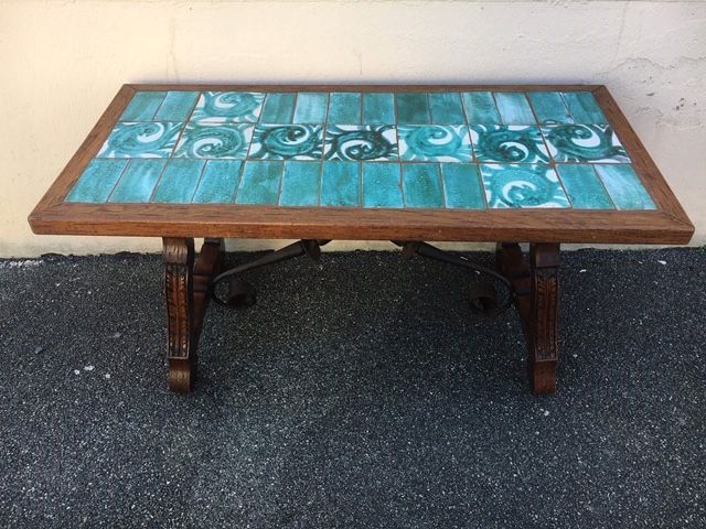 Old green ceramic coffee table from Cazaux