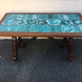 Old green ceramic coffee table from Cazaux