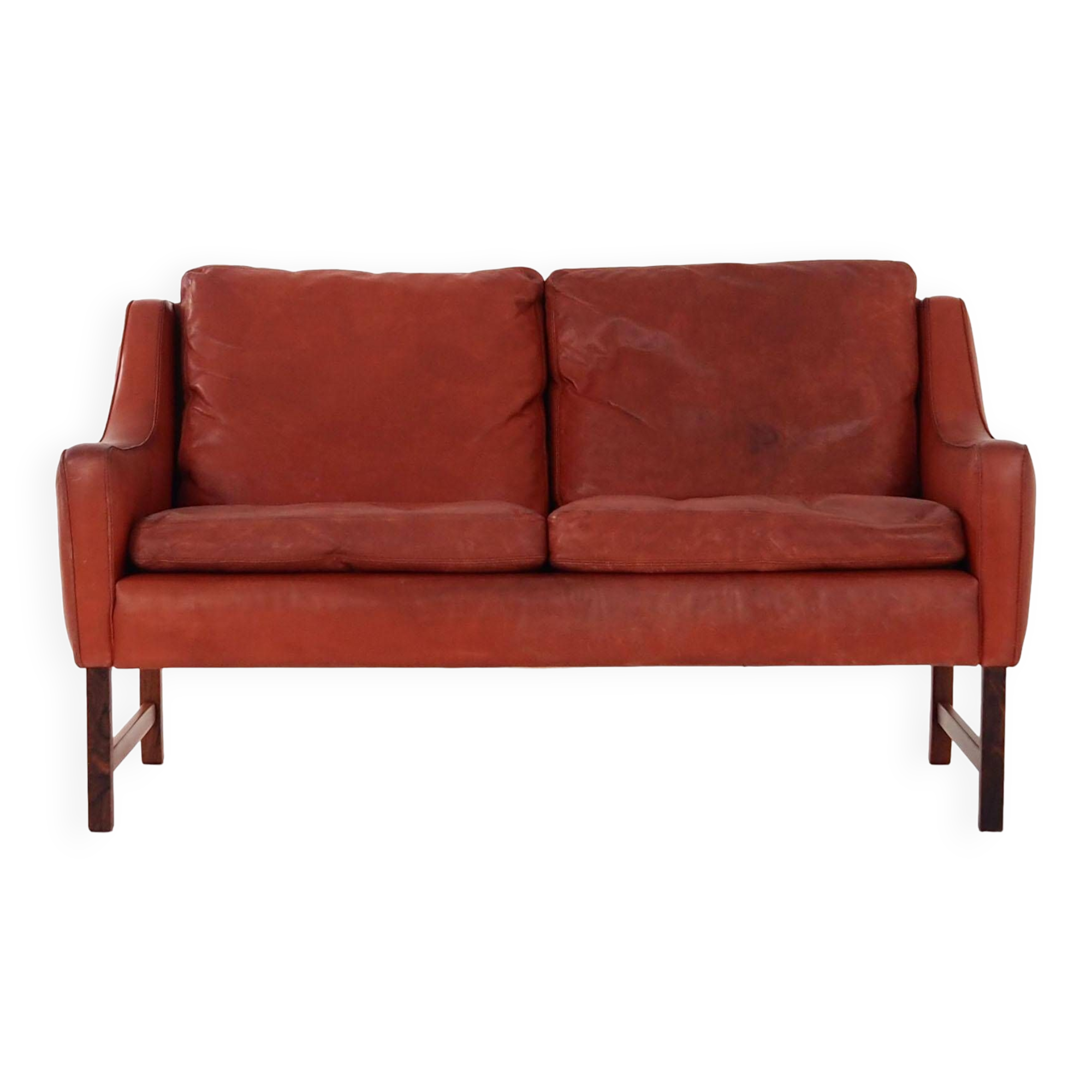 Red leather sofa, Scandinavian design, 1960s, designer: Fredrik Kayser, production: Vatne Møbler