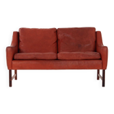 Red leather sofa, Scandinavian design, 1960s, designer: Fredrik Kayser, production: Vatne Møbler