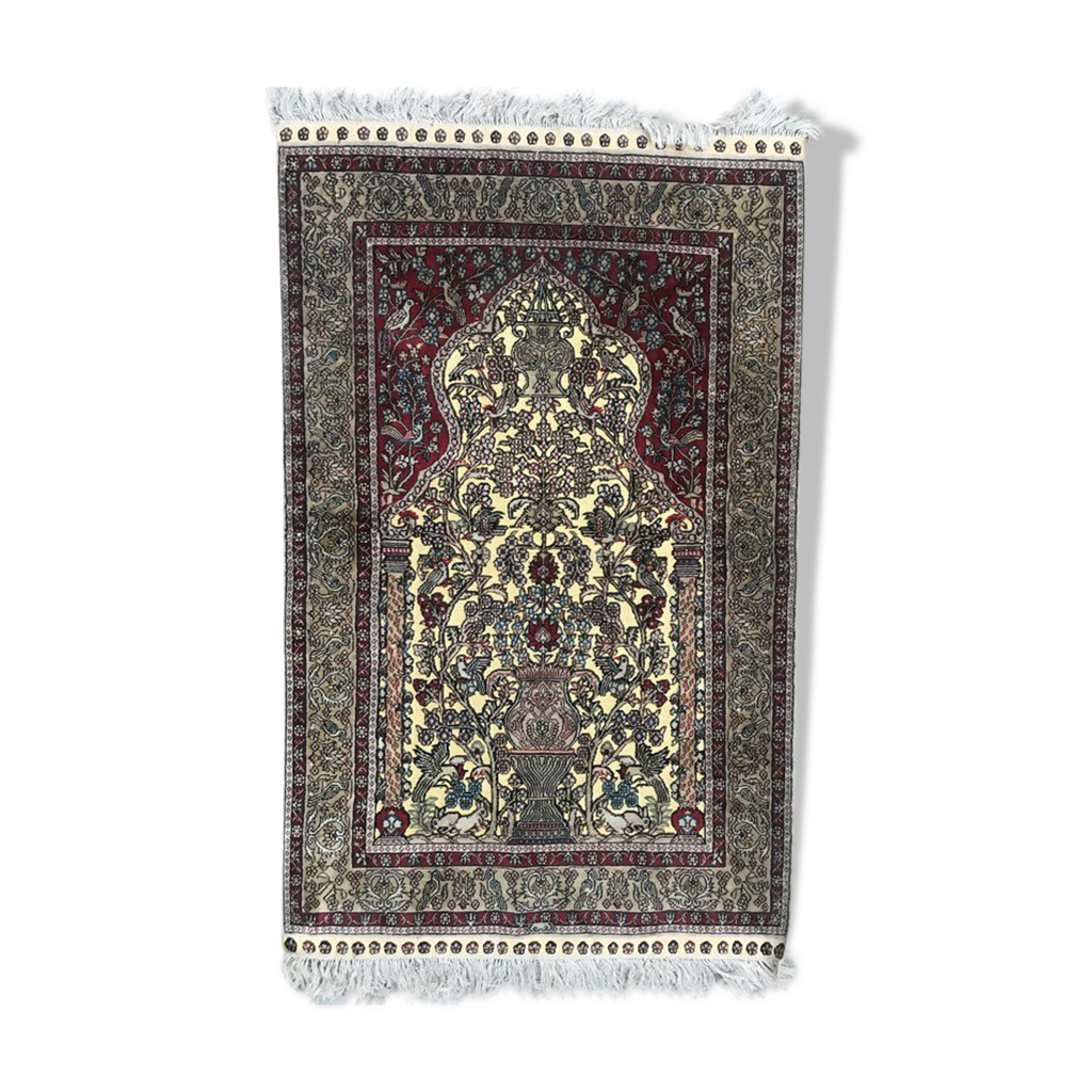 Tapis Carré En Soie Fait Main - 124x124 Cm - Vintage - Fabriqué En Chine