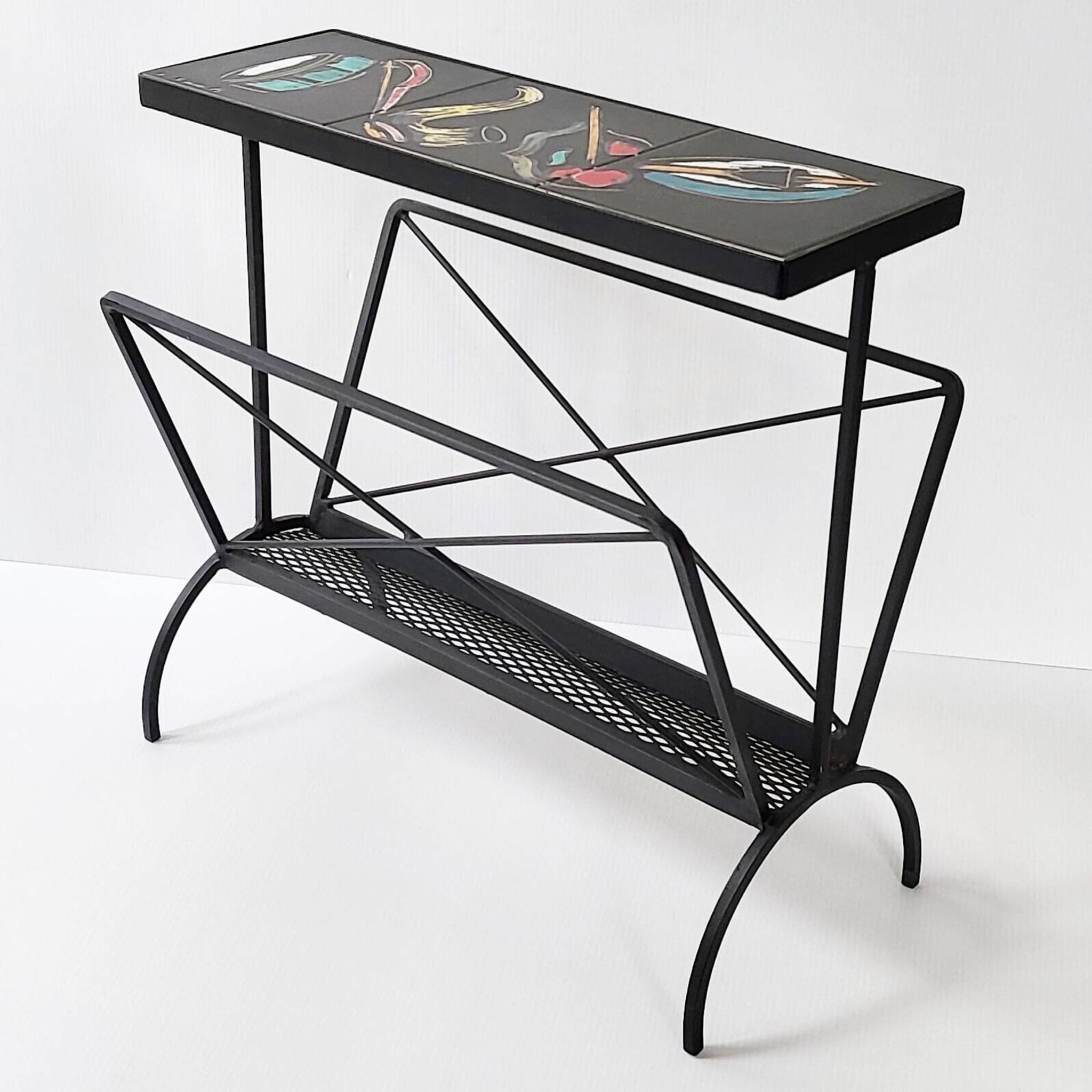 Vintage 1950s side table magazine rack ceramic & steel 50s 1950s music