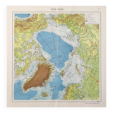 North Pole Arctic Ocean Greenland Iceland vintage map from 1950