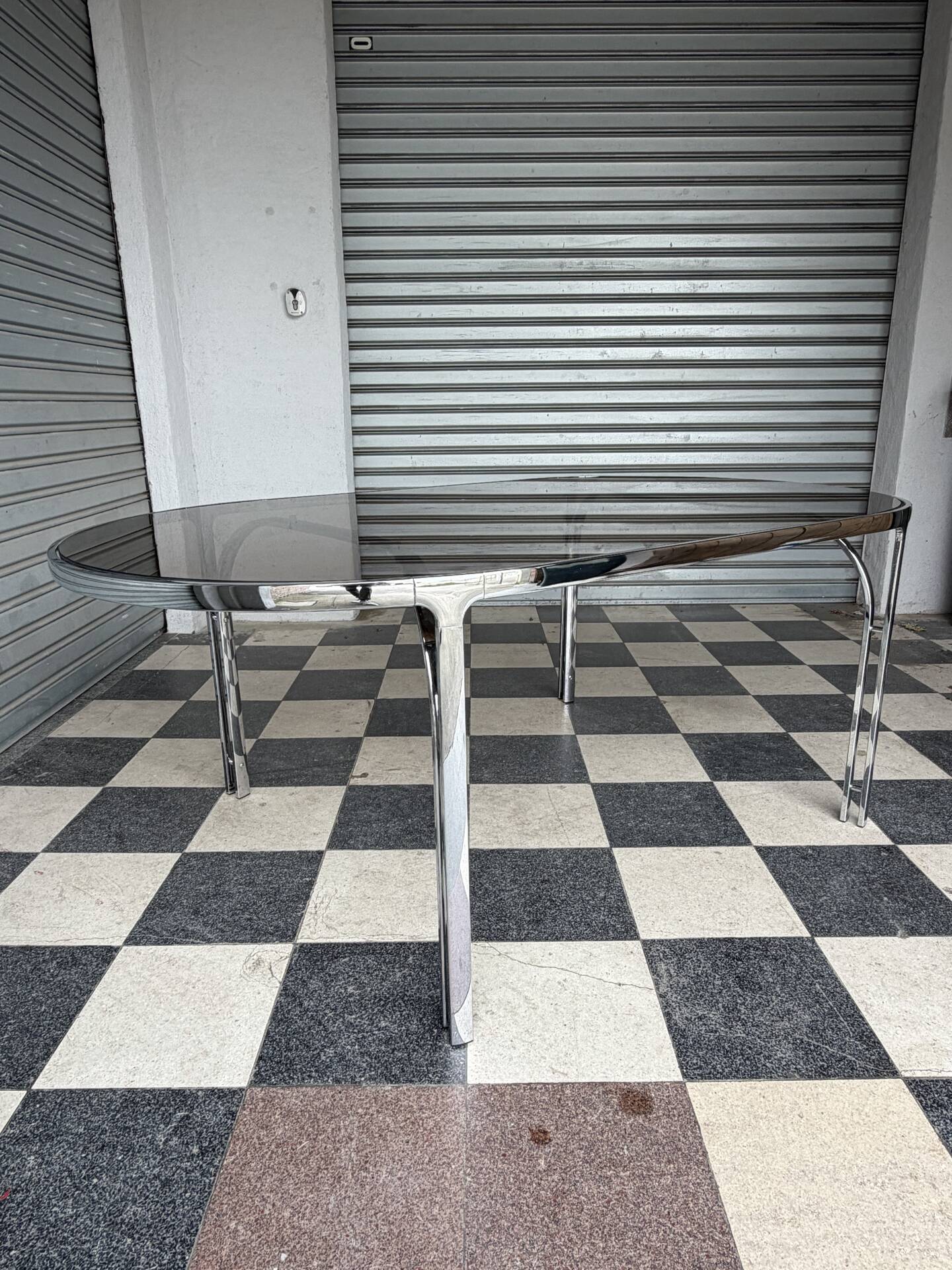 Vintage glass and chrome table