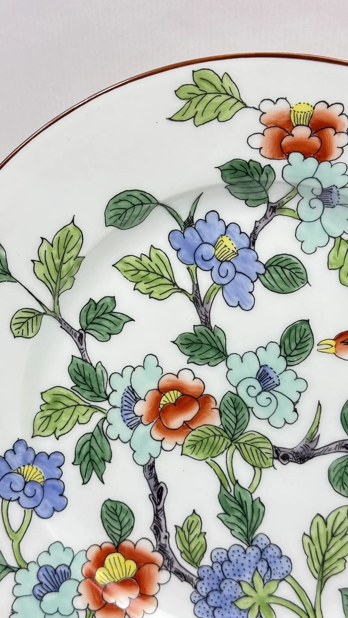 6 porcelain plates from Paris for Tiffany & Co, bird and peonies.