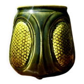 Pretty little antique pot, Majolica Sarreguemines green slipware.