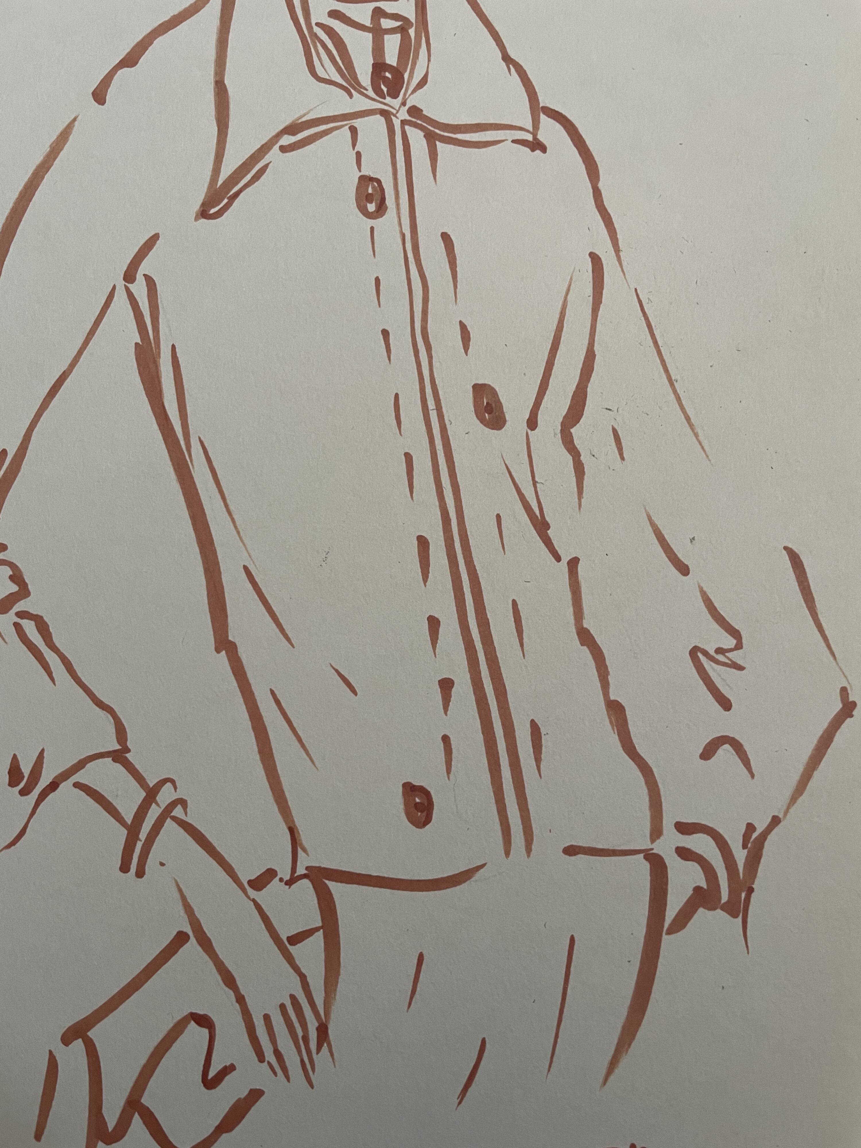 Painting signed in ink fashion engraving "study model of woman's jacket"