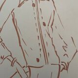 Painting signed in ink fashion engraving "study model of woman's jacket"