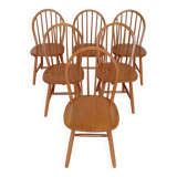 6 Vintage Pine Country Side Chairs