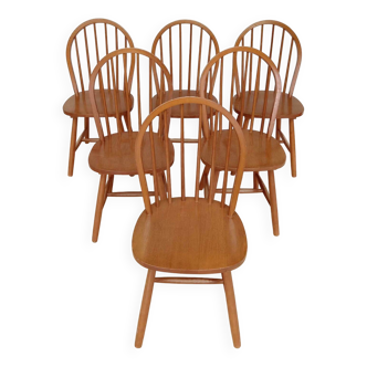 6 Vintage Pine Country Side Chairs