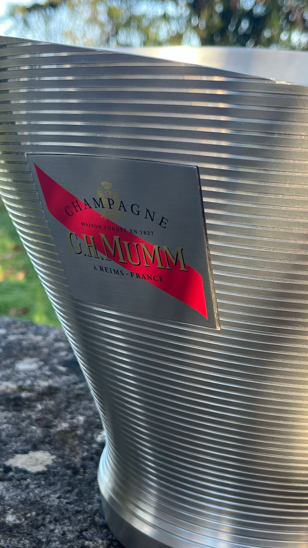Mumm champagne bucket, vintage pewter vasque