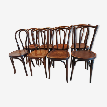 Suite of 8 chairs of vintage Bistrot mismatched Baumann,Luterma ,Fischel...