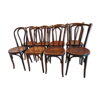 Suite of 8 chairs of vintage Bistrot mismatched Baumann,Luterma ,Fischel...