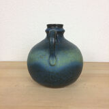 Ceramic ball vase with handle, gradient of blue