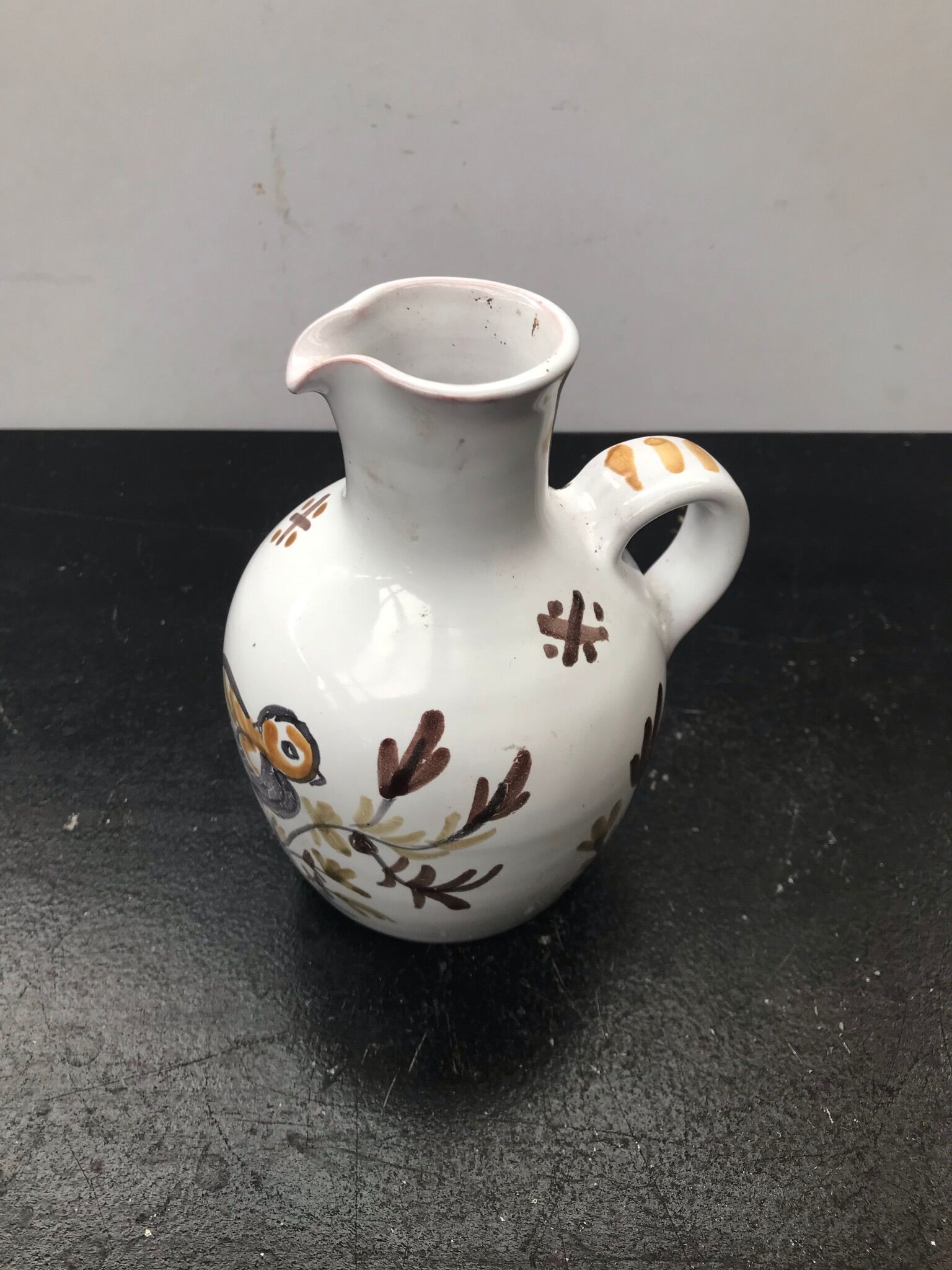 Former ceramic pitcher white decor birds painted