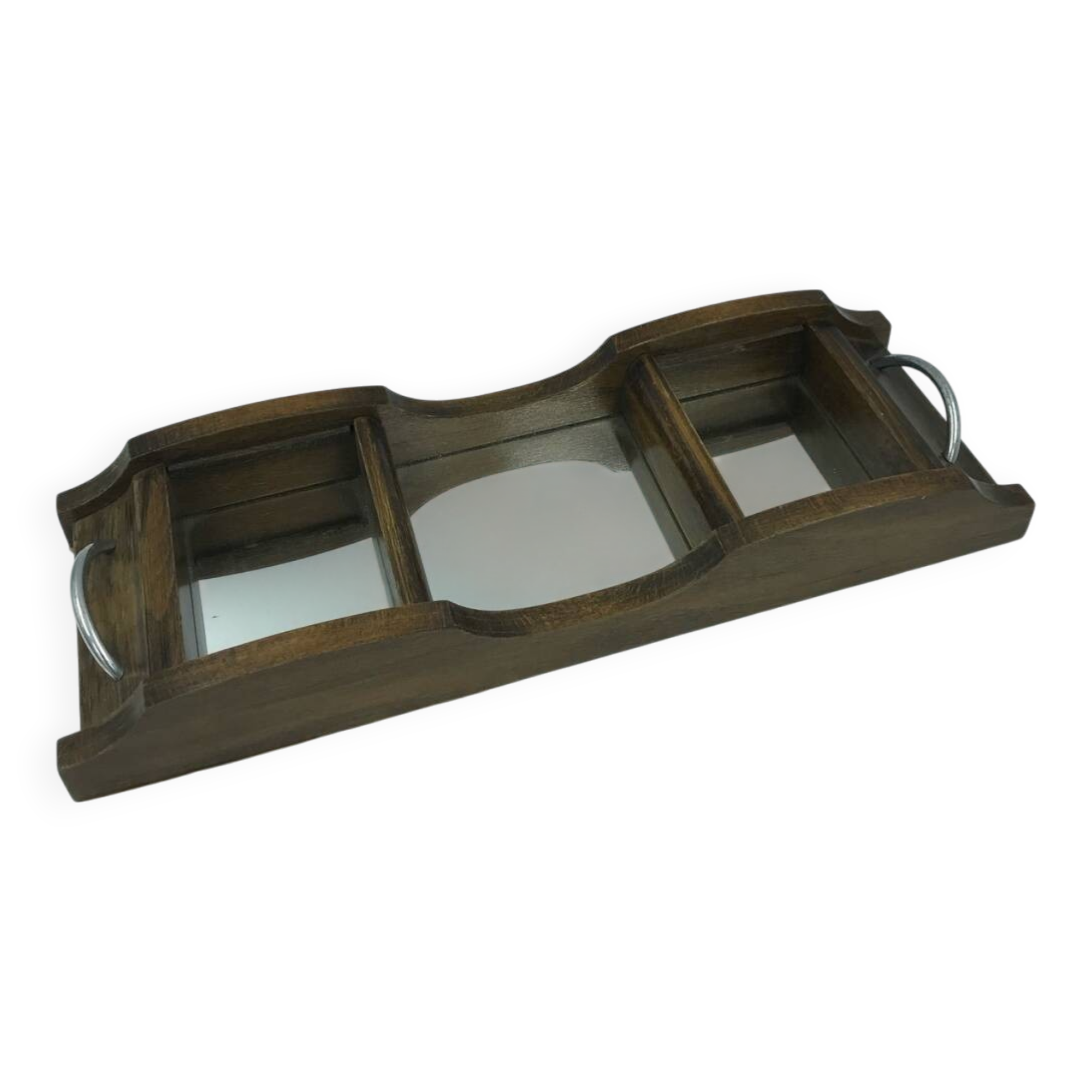 Vintage antique wooden and mirror compartment tray