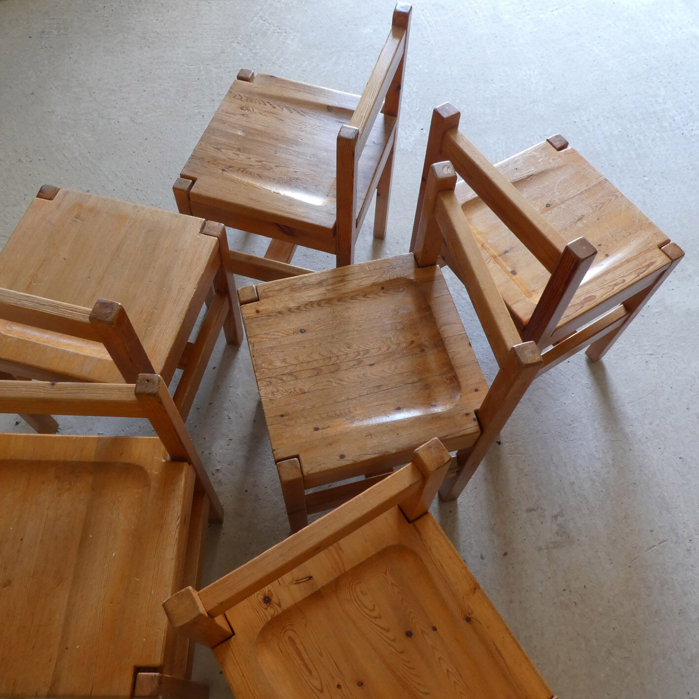 6 pine chairs, 1960