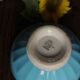 Vintage Digoin Sarreguemines blue ribbed earthenware bowl on foot