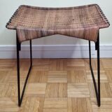 Raoul Guys stool for Airborne in wicker and lacquered steel 50s