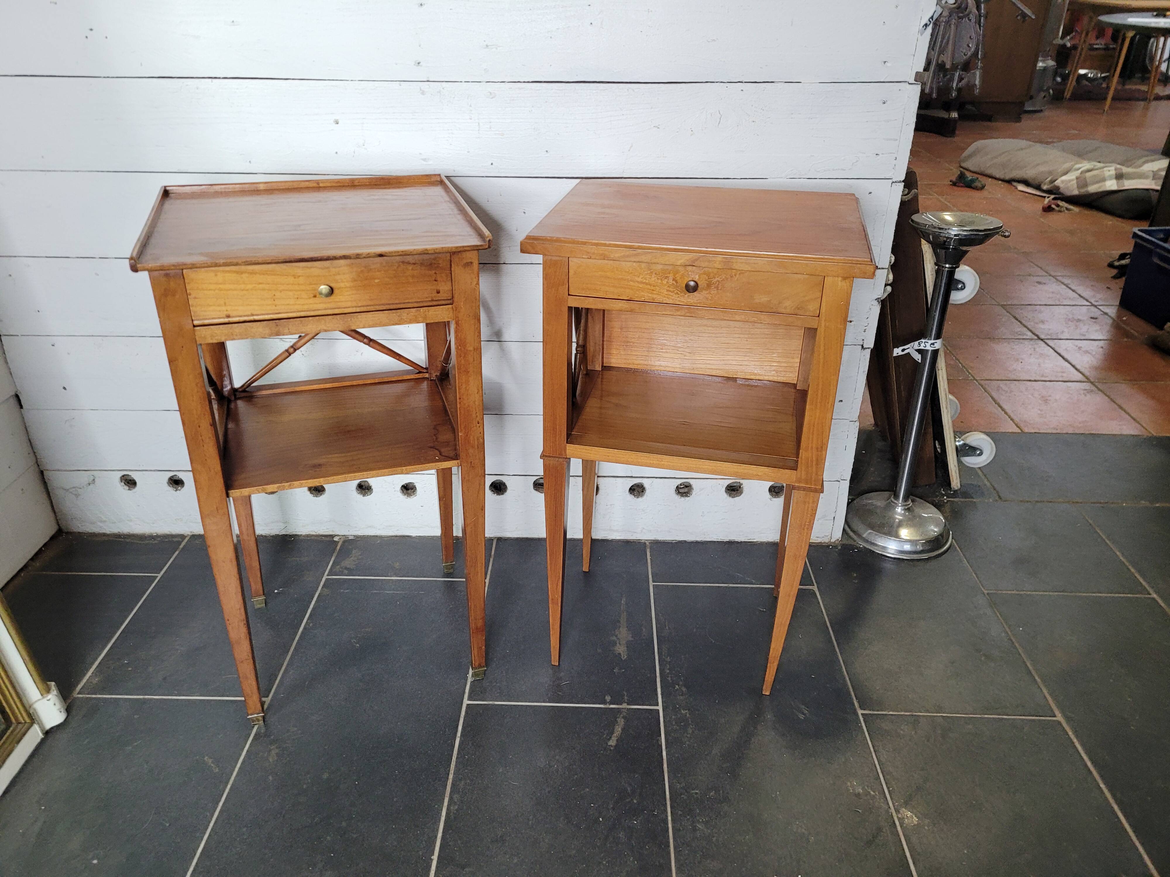 Pair of bedside tables with cherry wood lattices