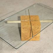 Coffee table in elm burl and tempered glass by Jean-Claude Mahey for Roche Bobois.