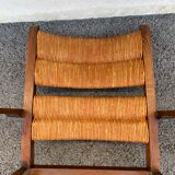 Vintage armchair in straw and brutalist wood