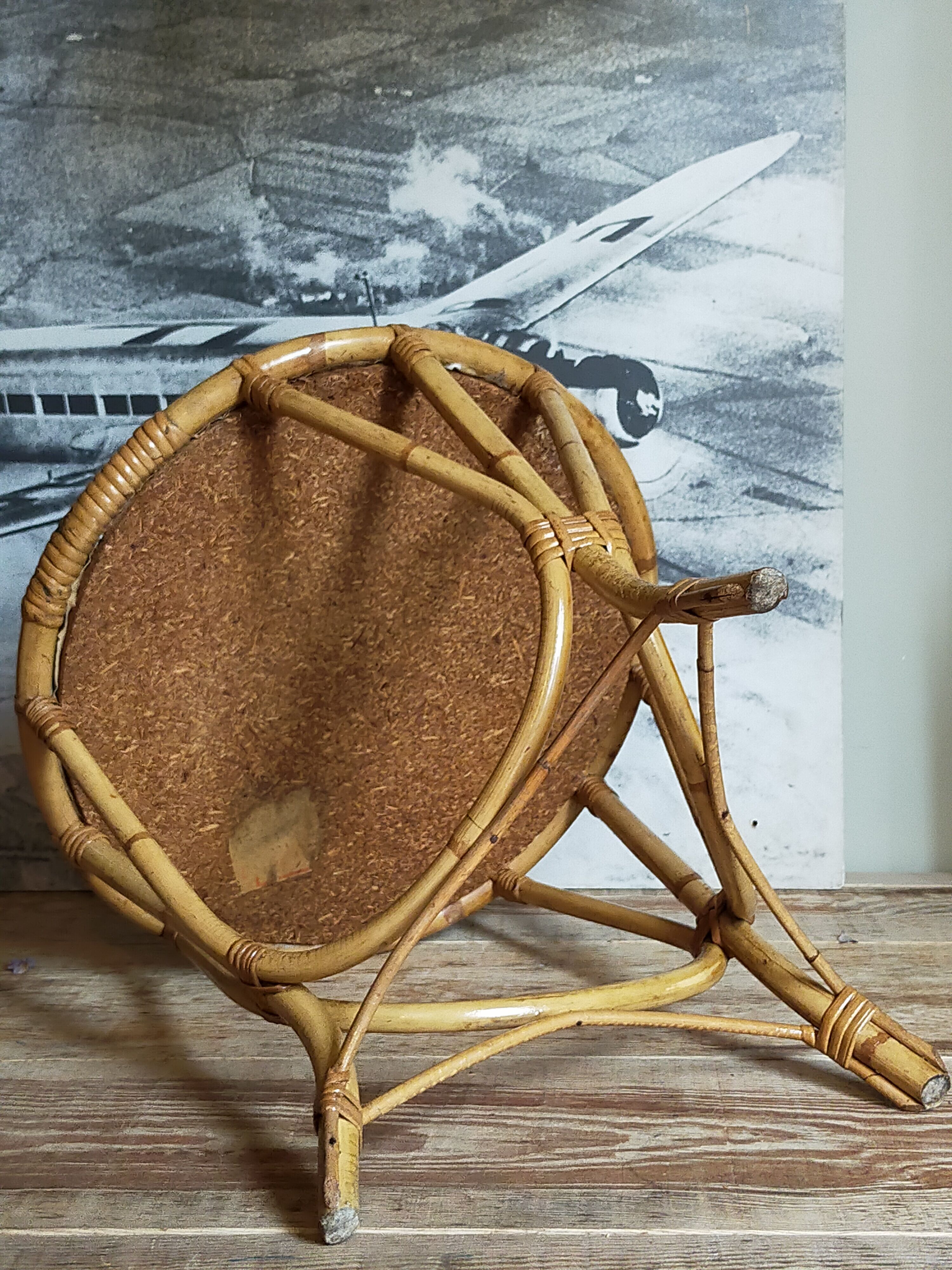 Tripod booster coffee table in rattan 50s