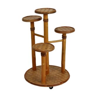 Vintage Plant Table Plant Stand 4 Levels Bamboo and Rattan