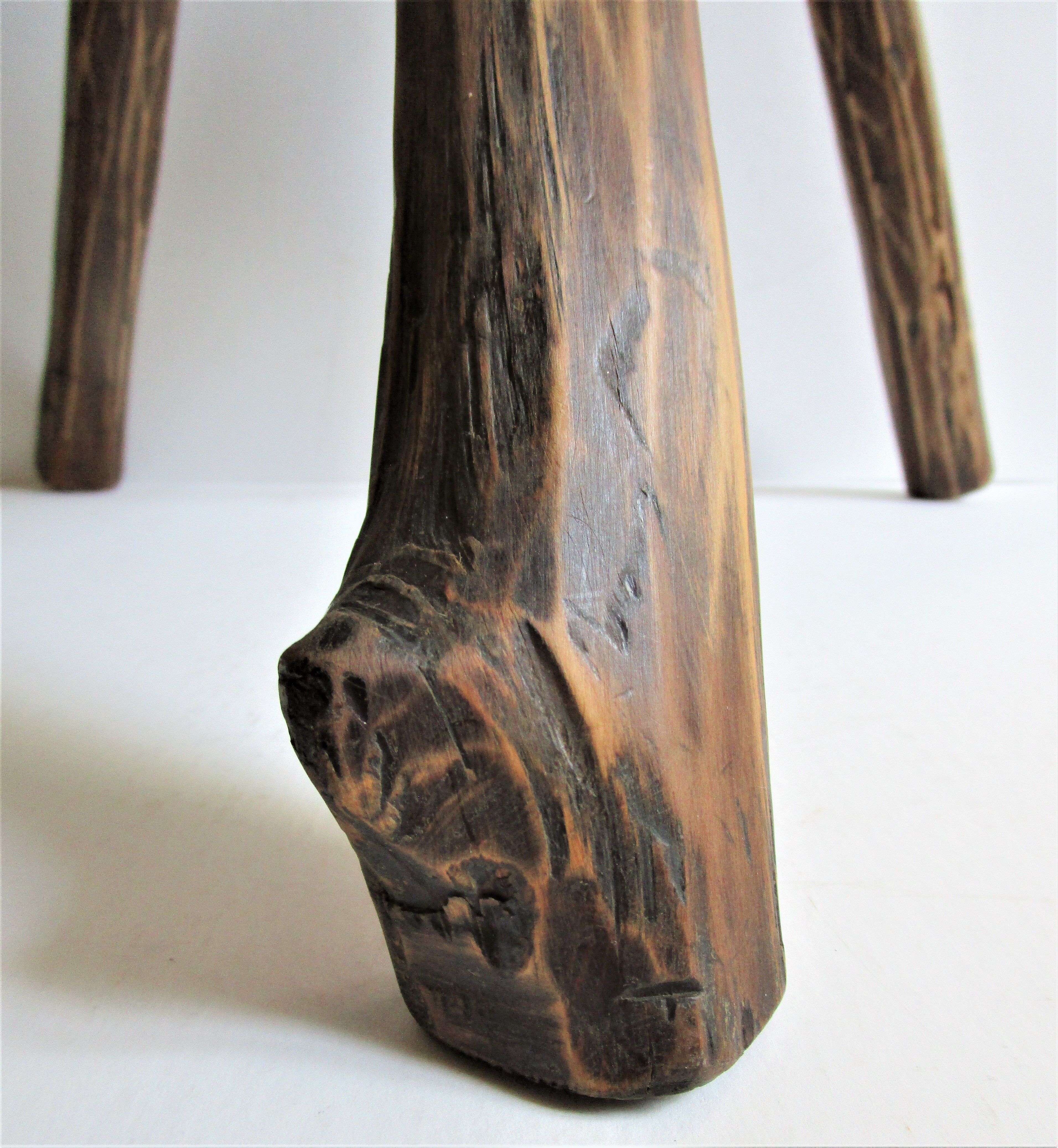 Tripod stool solid wood folk art 60s