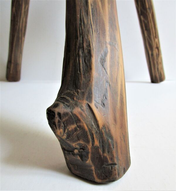 Tabouret tripode bois massif art populaire années 60