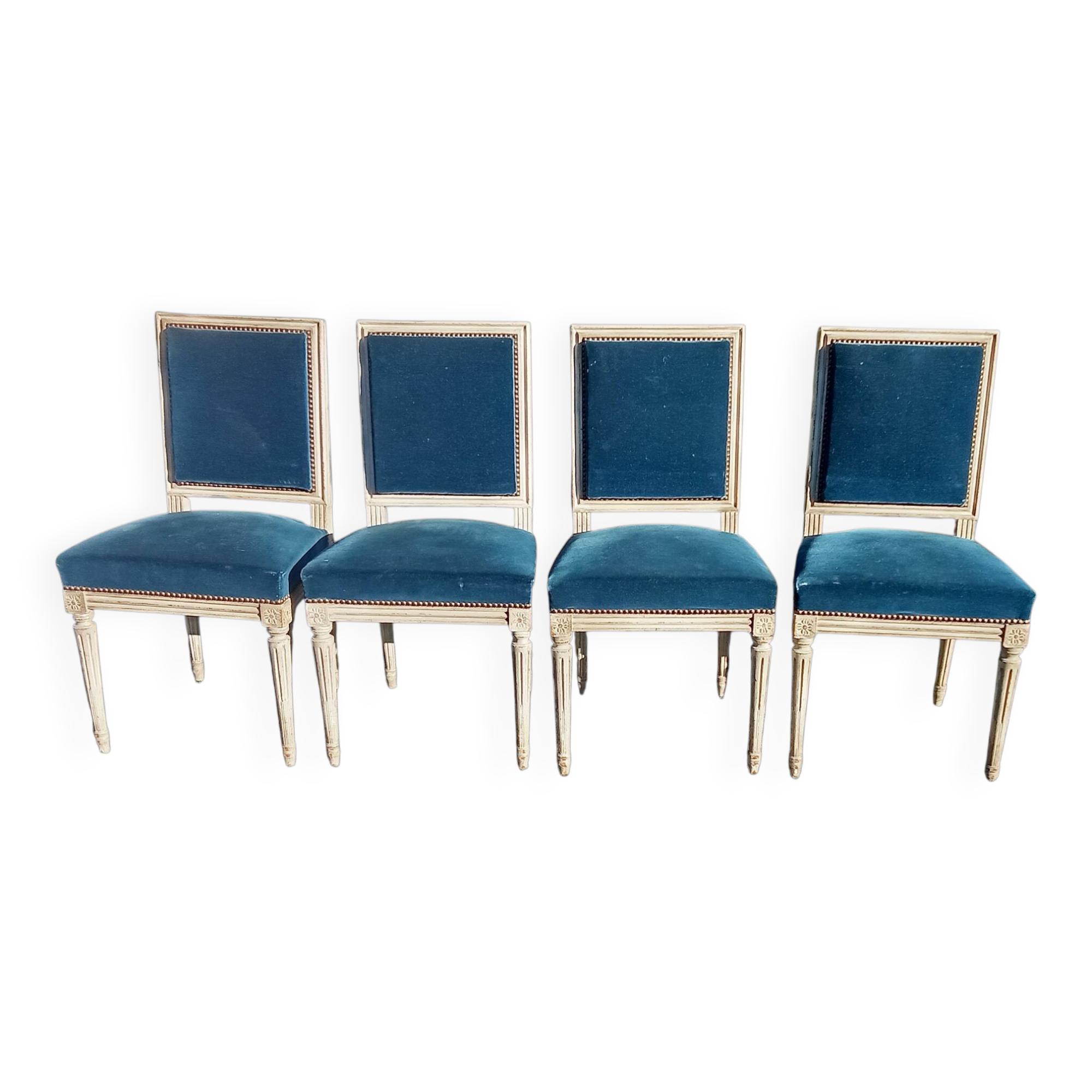 Série de 4 chaises style Louis XVI velours bleu