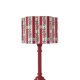 Recycled vintage lamp — turned red wooden base, floral shade