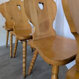 Set of 6 Vintage Tyrolean Heart Cutout Wooden Dining Chairs, Farmhouse