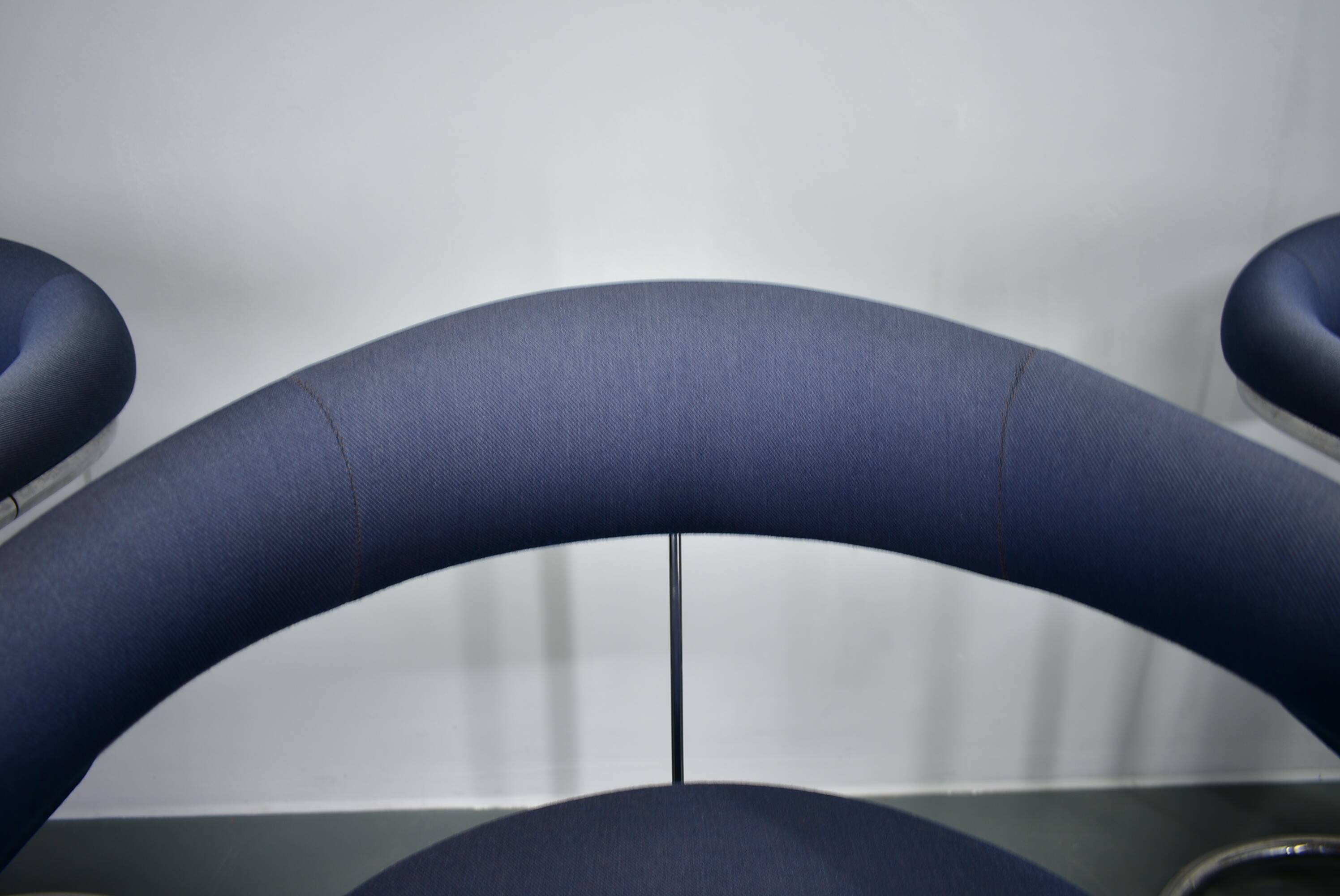 Anton Lorenz for Thonet "Ss33" Set of 4 chrome Armchairs in blue fabric , 1970s