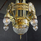 Antique high chandelier lamp gold-colored (brass) - circa 1890
