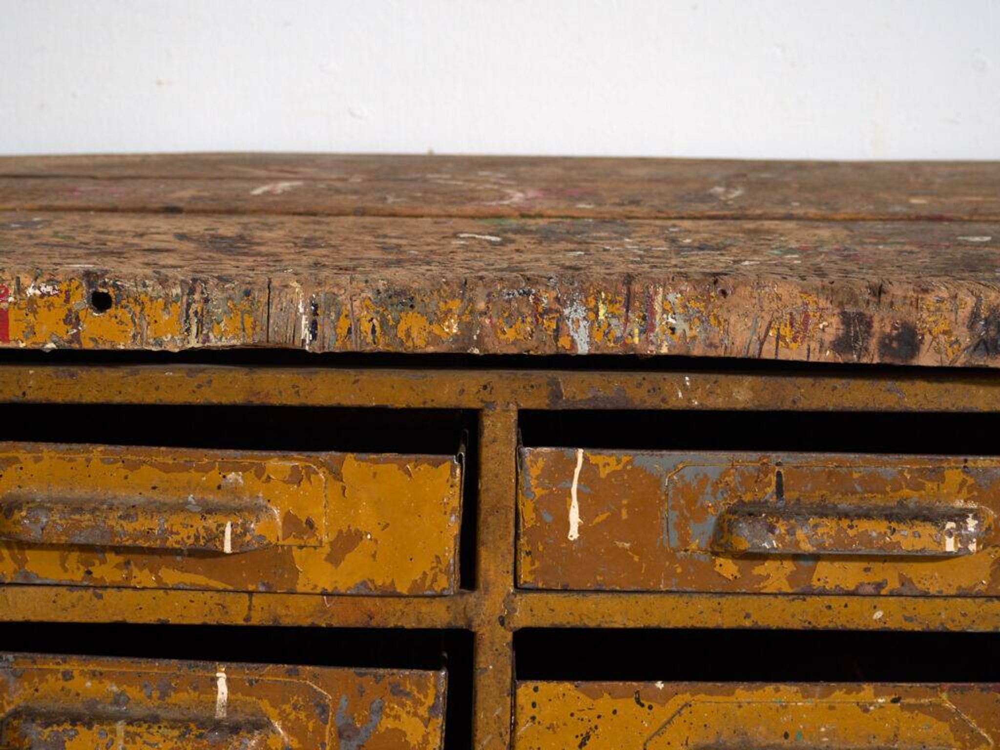 Industrial drawer unit in pine and iron – Central Europe, circa 1950
