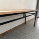 raw wood table, metal legs