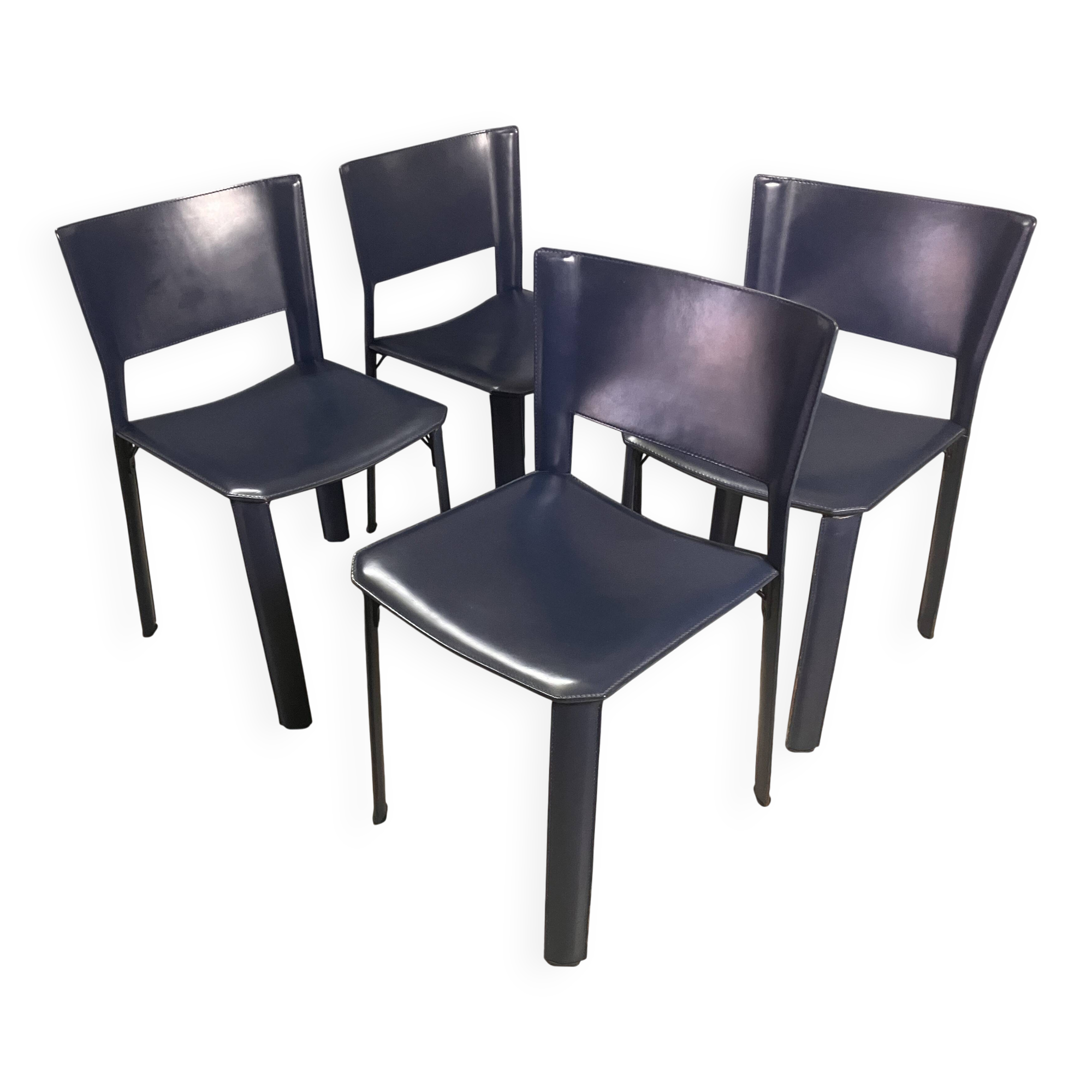 CHairs leather blue Italian Design Giancarlo Vegni