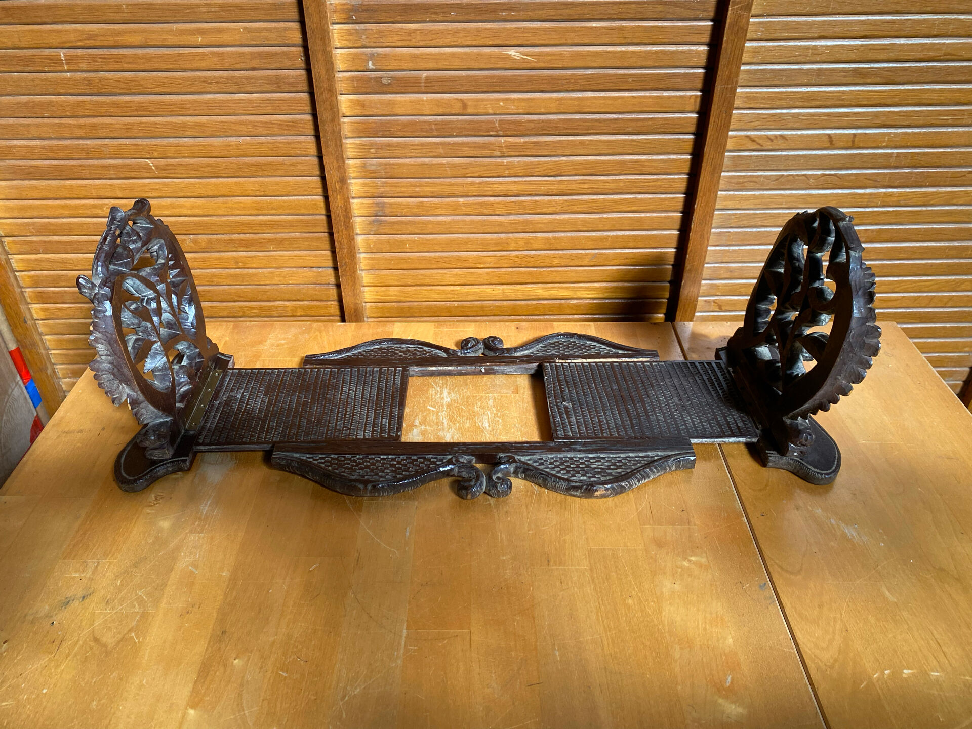 Antique Expandable Bookcase Carved Wood with Floral Motif Vintage #E3