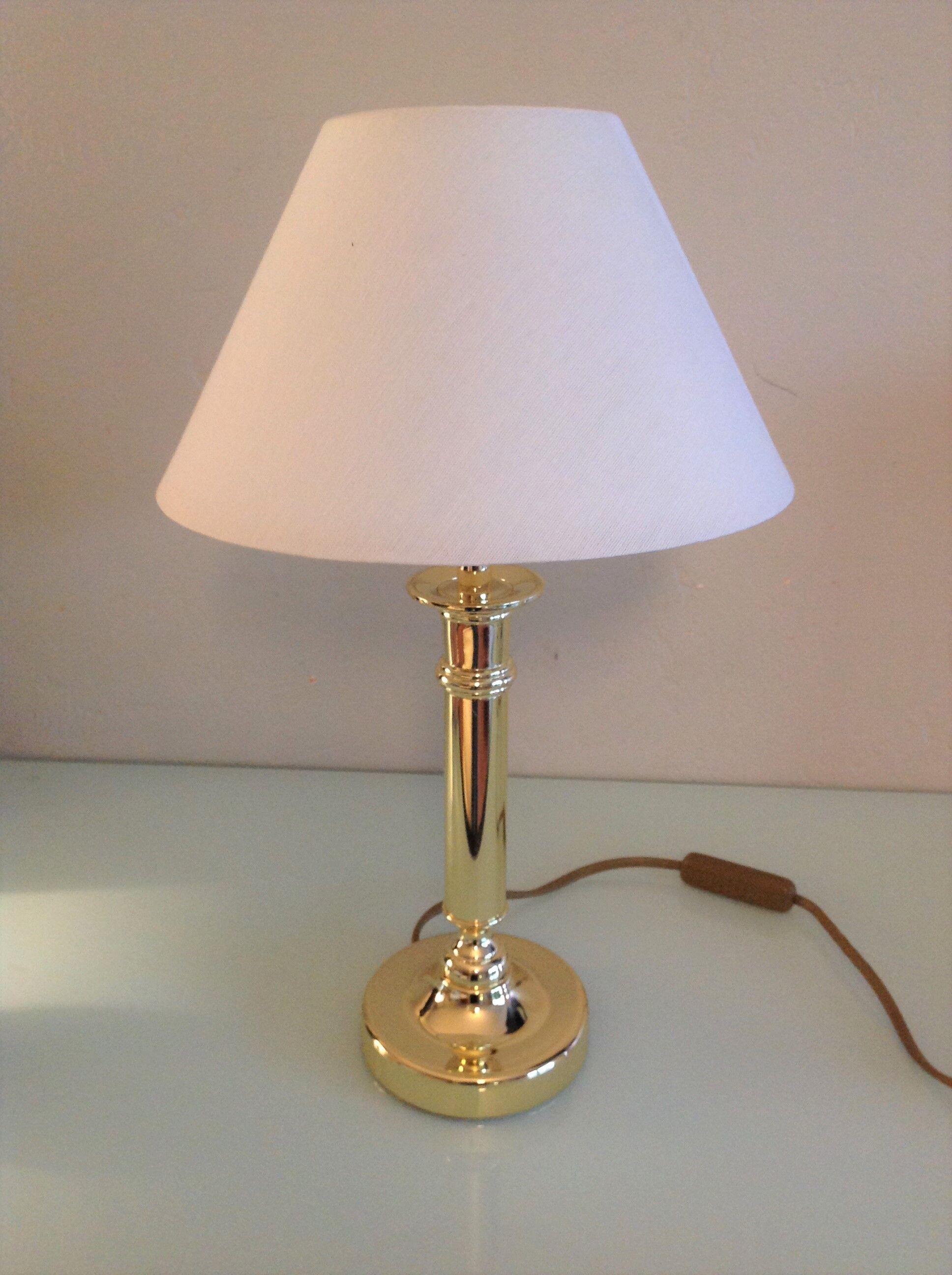 Brass lamp and lampshade fabric ecru / vintage 70s