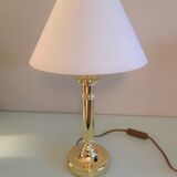 Brass lamp and lampshade fabric ecru / vintage 70s