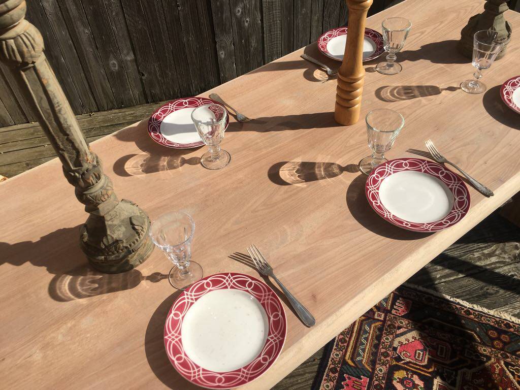 Raw wood farmhouse table