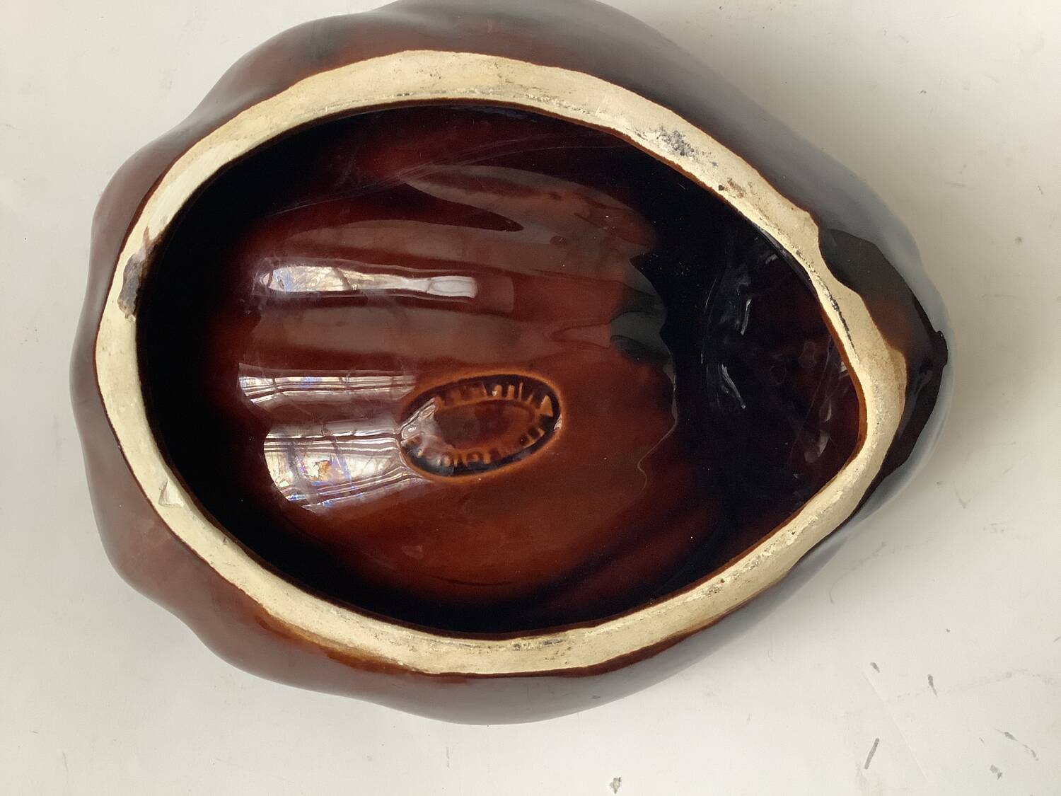Ceramic leaf-shaped pocket emptier signed Vallauris – Vintage