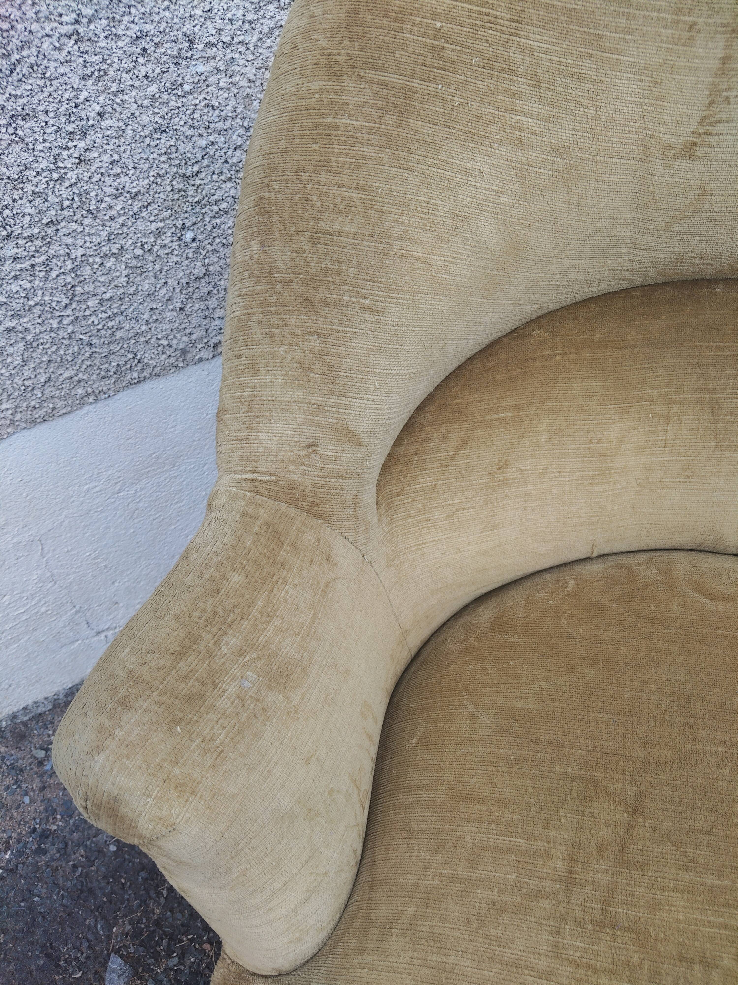 Antique Napoleon III crab chair in patinated mustard velvet.