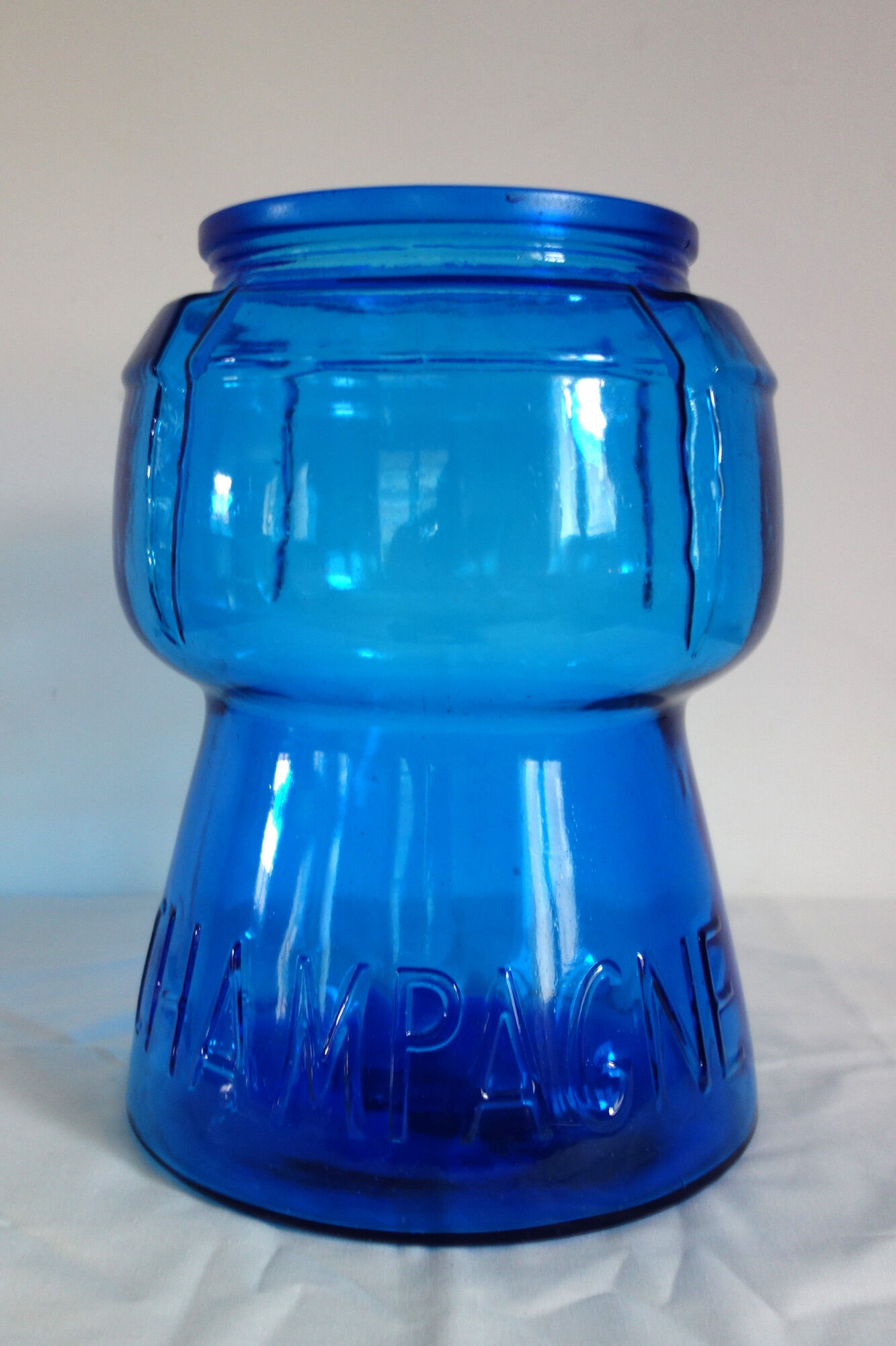 Champagne bucket vintage blue glass cork