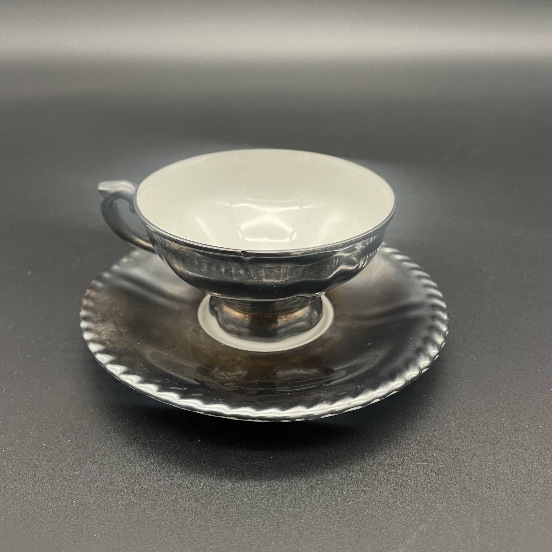 Vintage silver-plated porcelain moka cup RW Bavaria with saucer