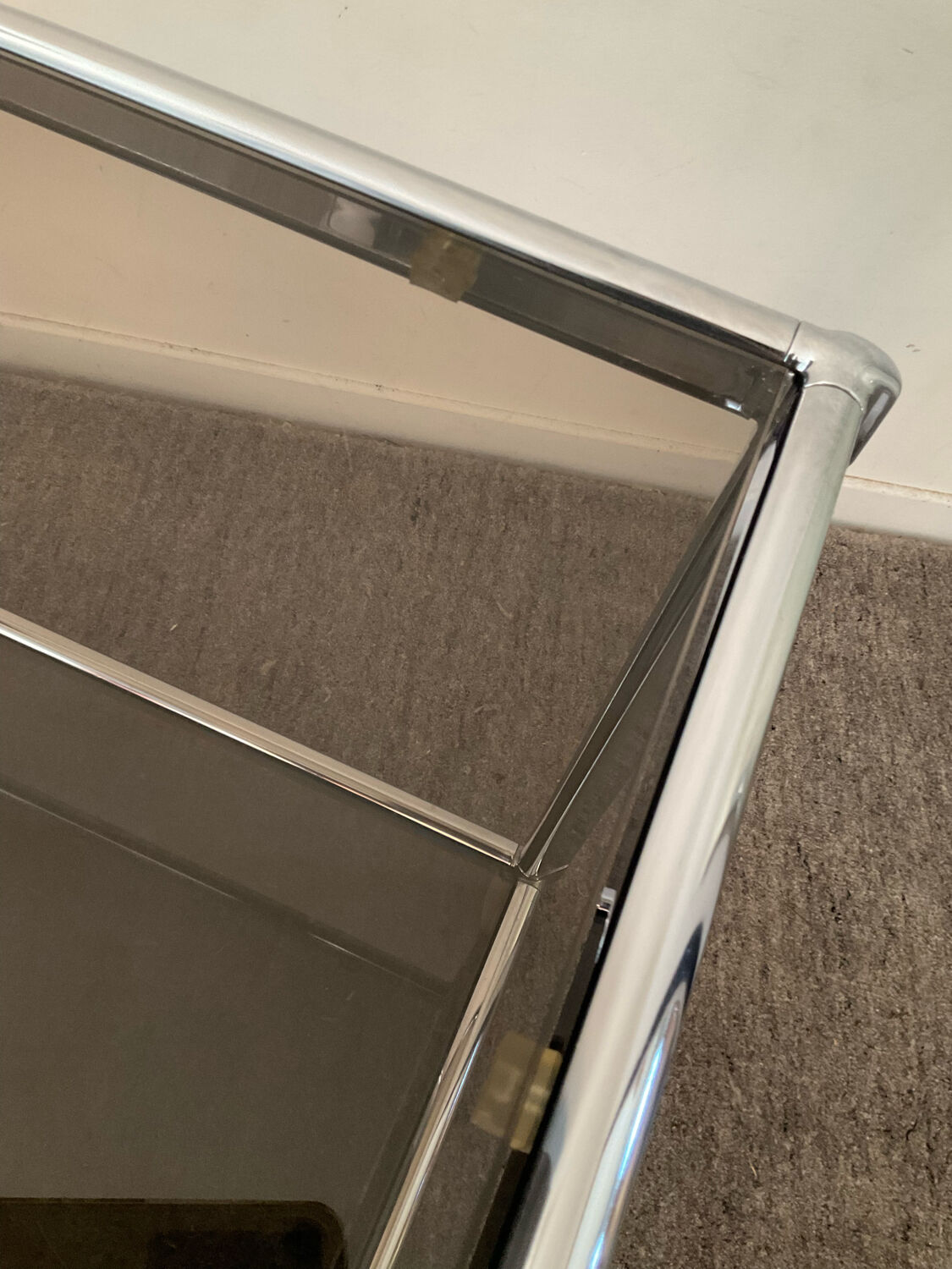 Vintage coffee table 70s chrome and smoked glass